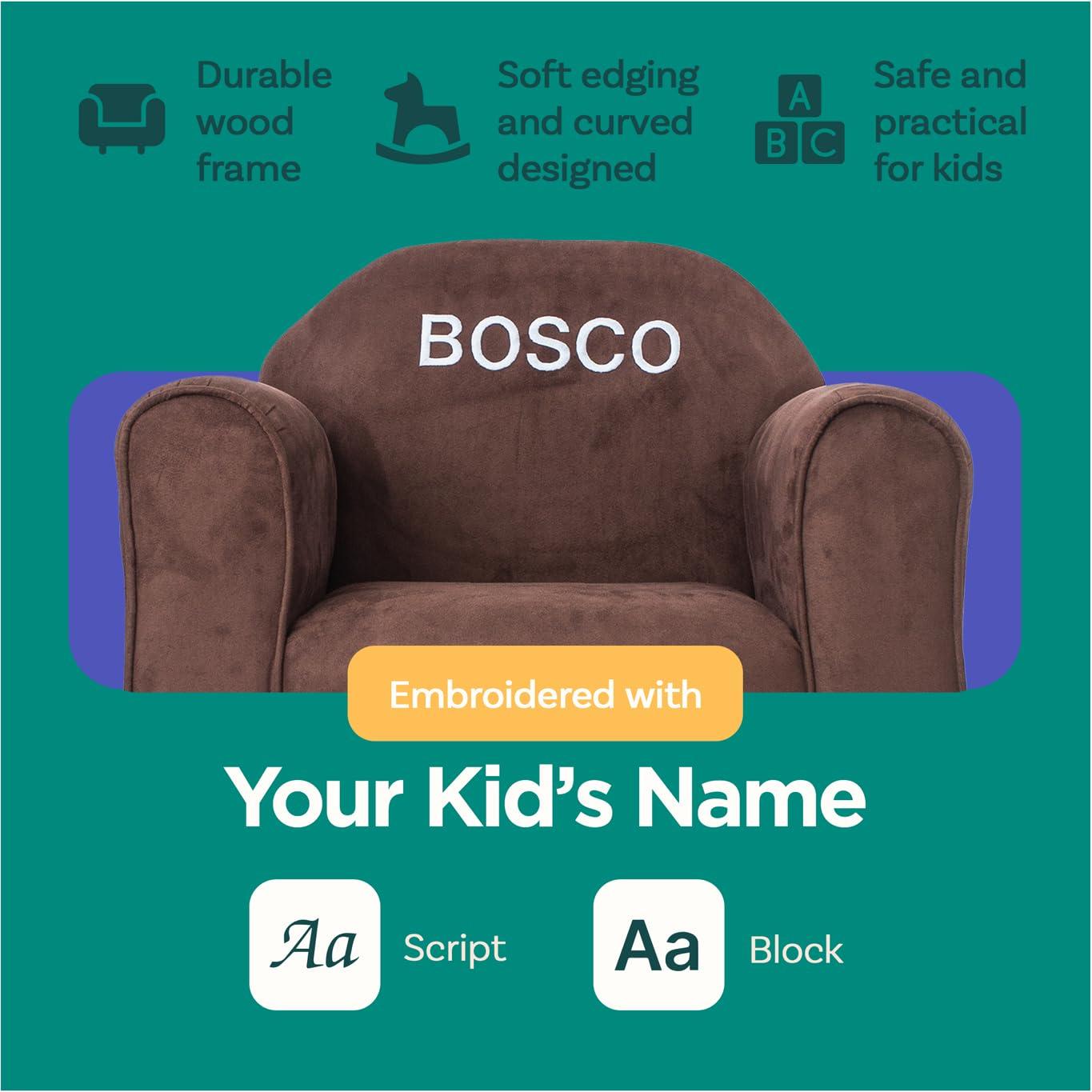Keet Keet Personalized Toddler Chair, Customize with Name, Personalized Kids Chair, Embroidered with Name, Kids Armchair Personalized, Easy to Coordinate, Ages 2-5 Years, Kid Sofa Chair, Microsuede Brown