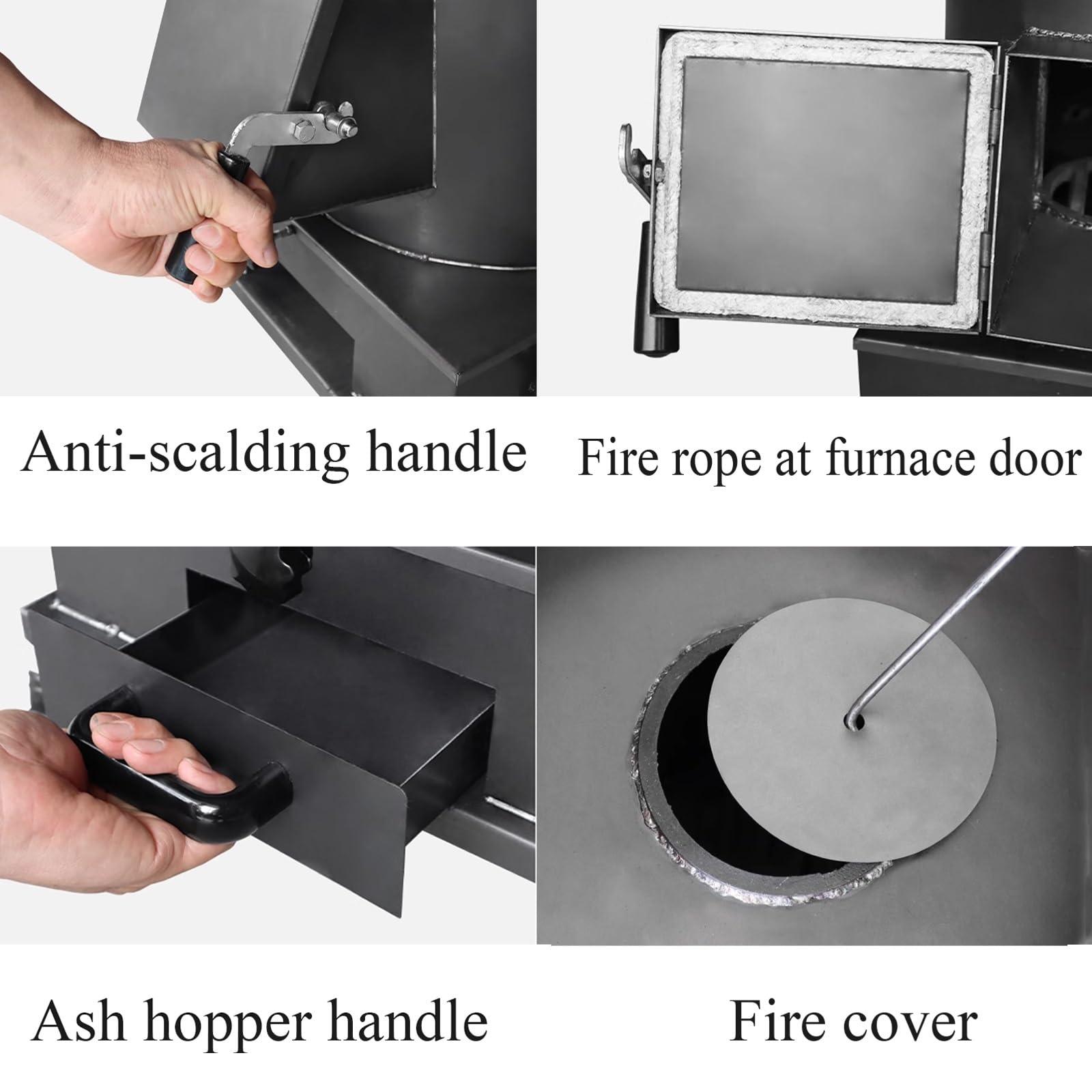 Generic Small Wood Burning Stove Indoor with Oven, Camping Wood Stove for Heating and Cooking, Wood Stove with Chimney Pipes, Small Camping Wood Stove for Patio