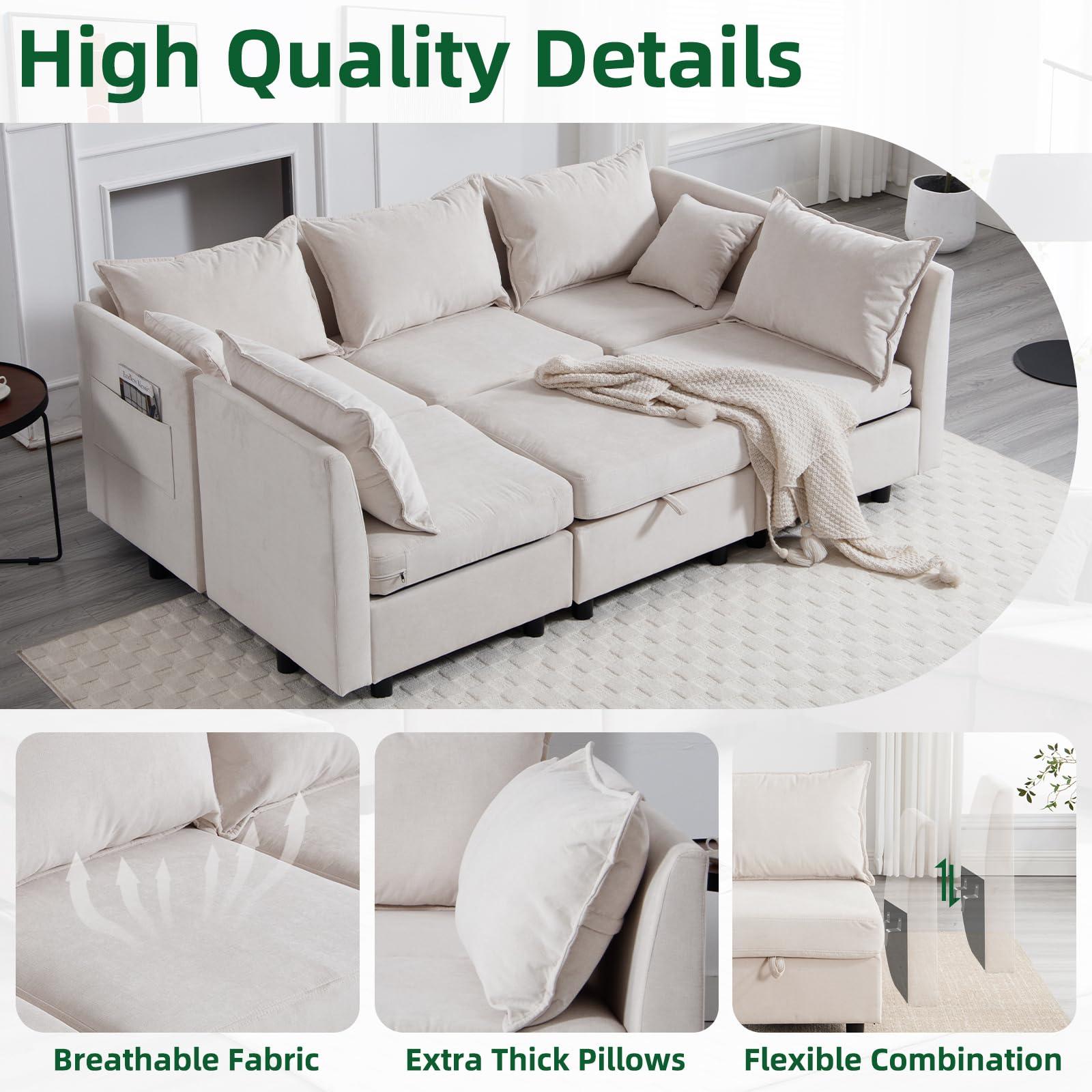 ESTRUCO Modular Sectional Sofa Convertible L U Shaped Sofa Couch with Storage, Comfy Cloud Sleeper Sectional Sofa Bed Set with Removable Back Cushions, Modern DIY Combination Couches for Living Room(Beige)