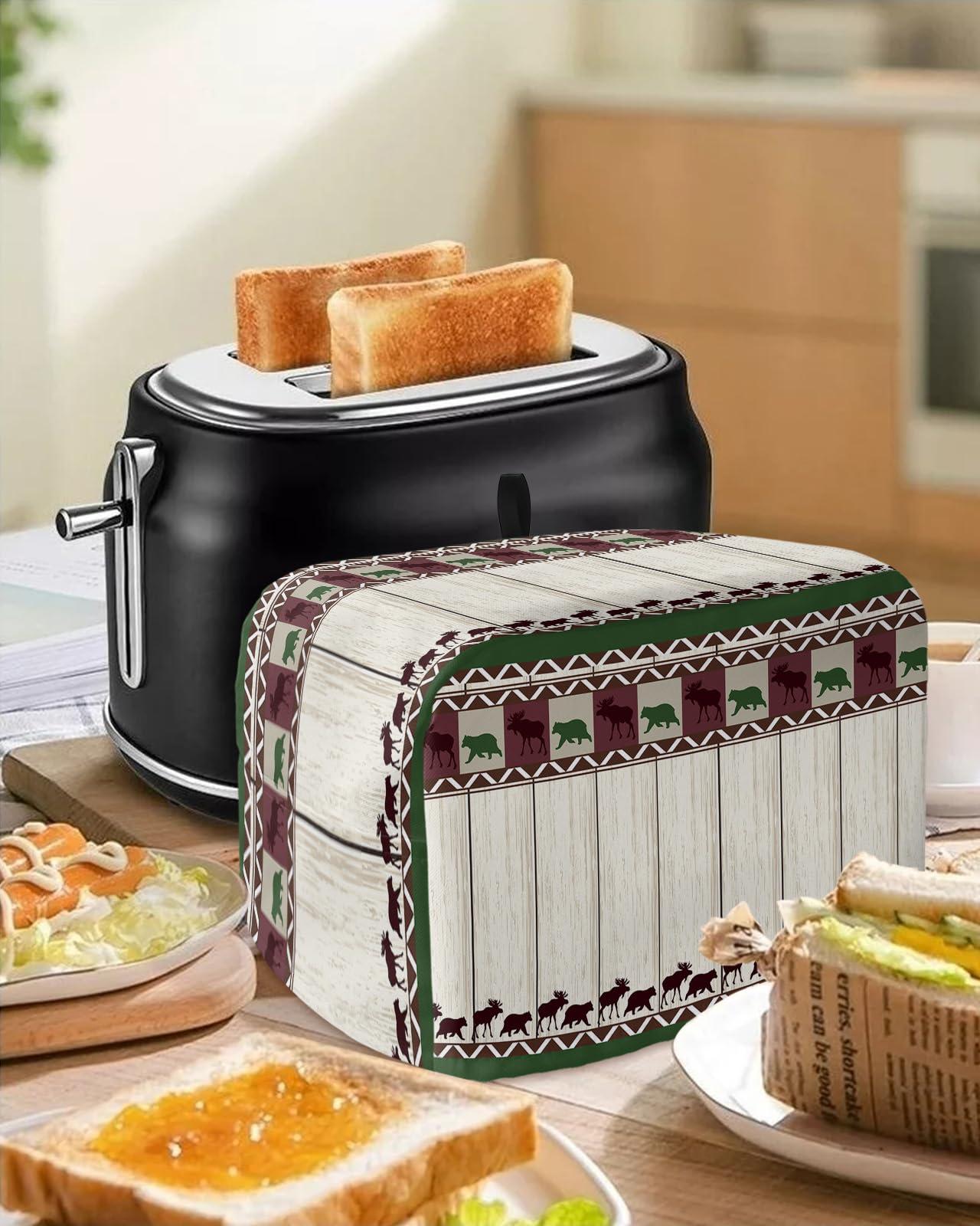 OComster Bear Moose Toaster Cover 4 Slice, Kitchen Small Appliance Covers Bakeware Protector, Rustic Farmhouse Wood Washable Oven Dustproof Cover for Women Gift