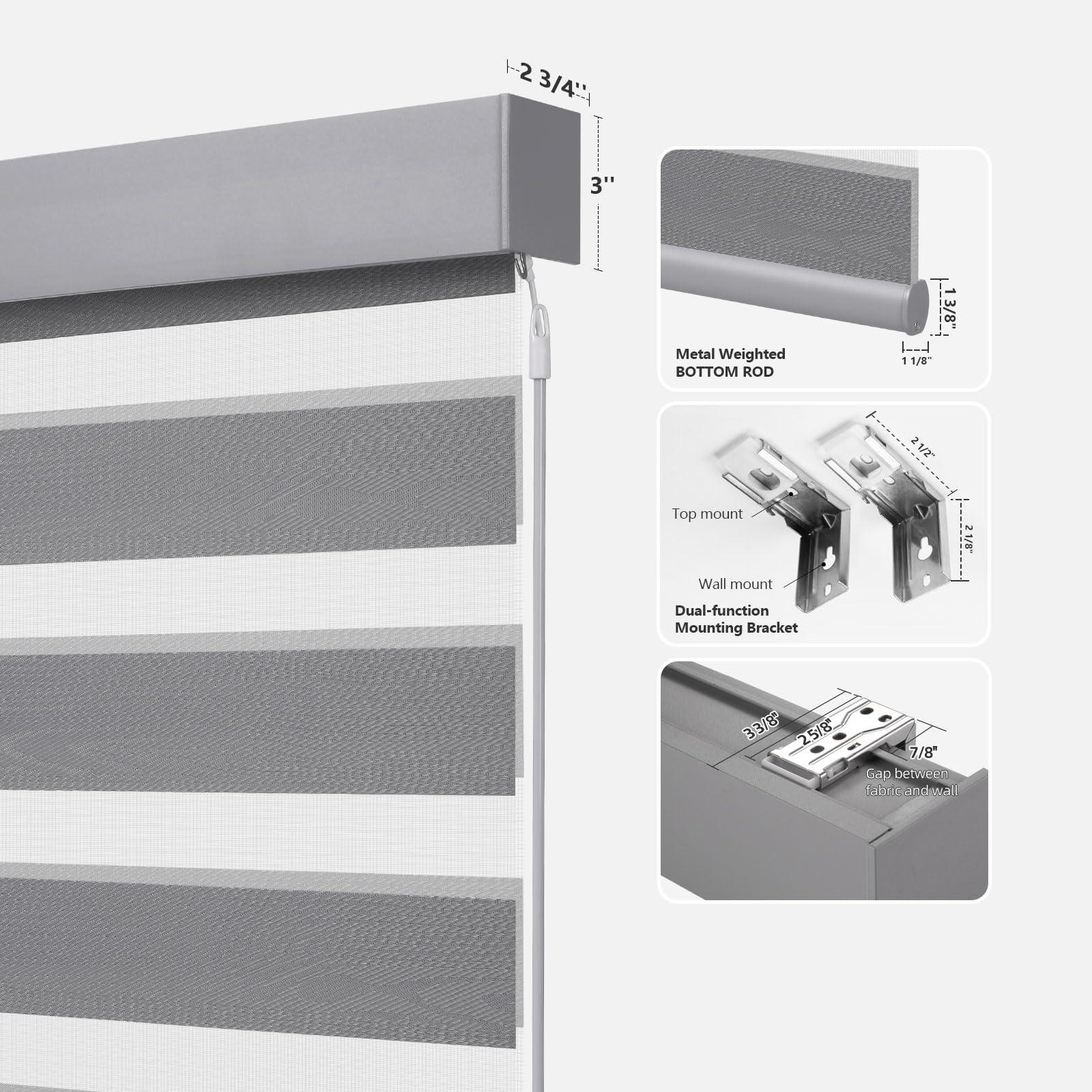 ACMEART ACMEART Horizontal Window Blinds,Motorized Zebra Blinds Shades with Control Rod,Semi-Blackout Dual Layer Automatic Smart Blinds with Remote Control for Home Office Customized Size Luxury Light Grey