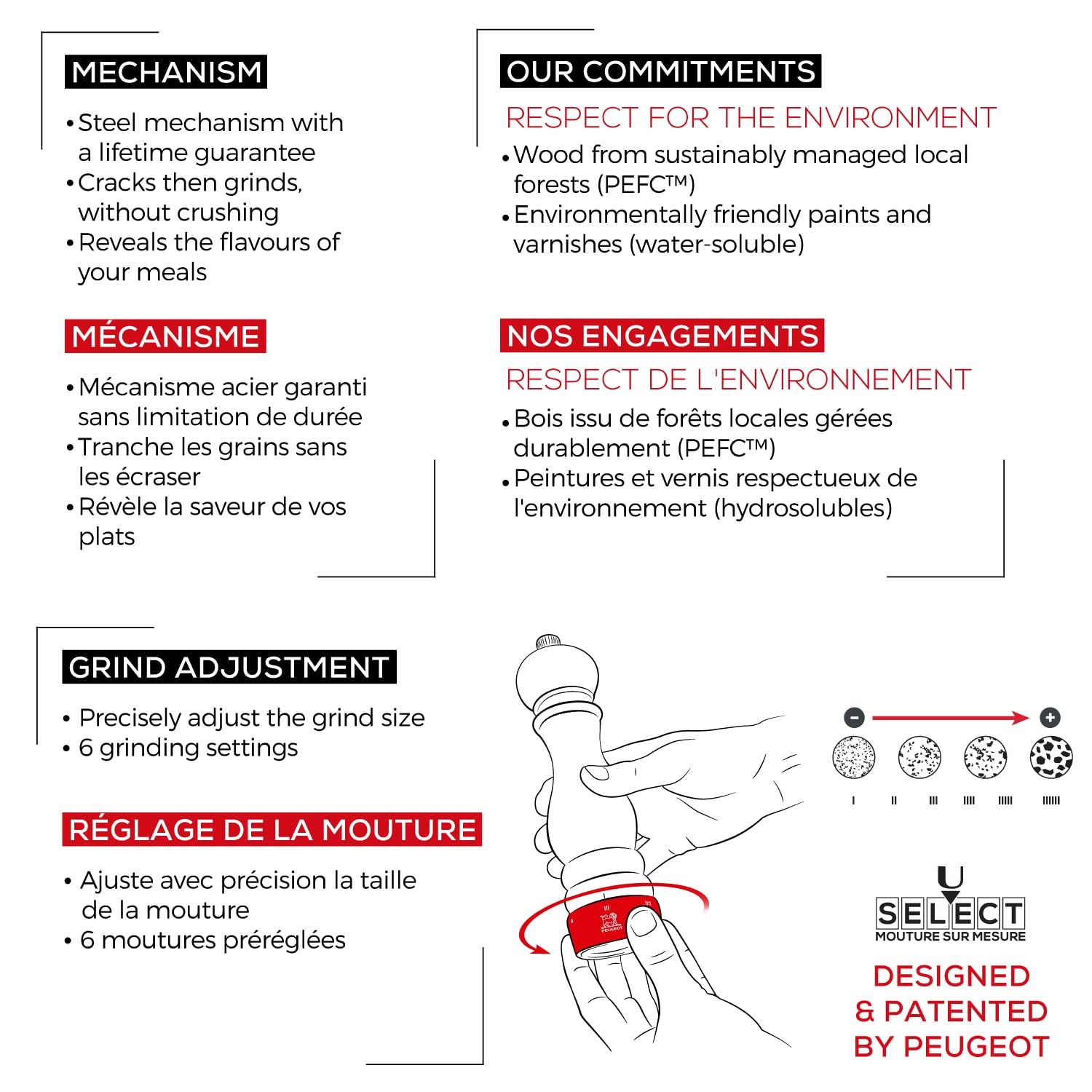 Peugeot Peugeot - Paris uSelect Salt and Pepper Mill Set - Adjustable Grinders - Beechwood, Natural, 7in, (2/23386)