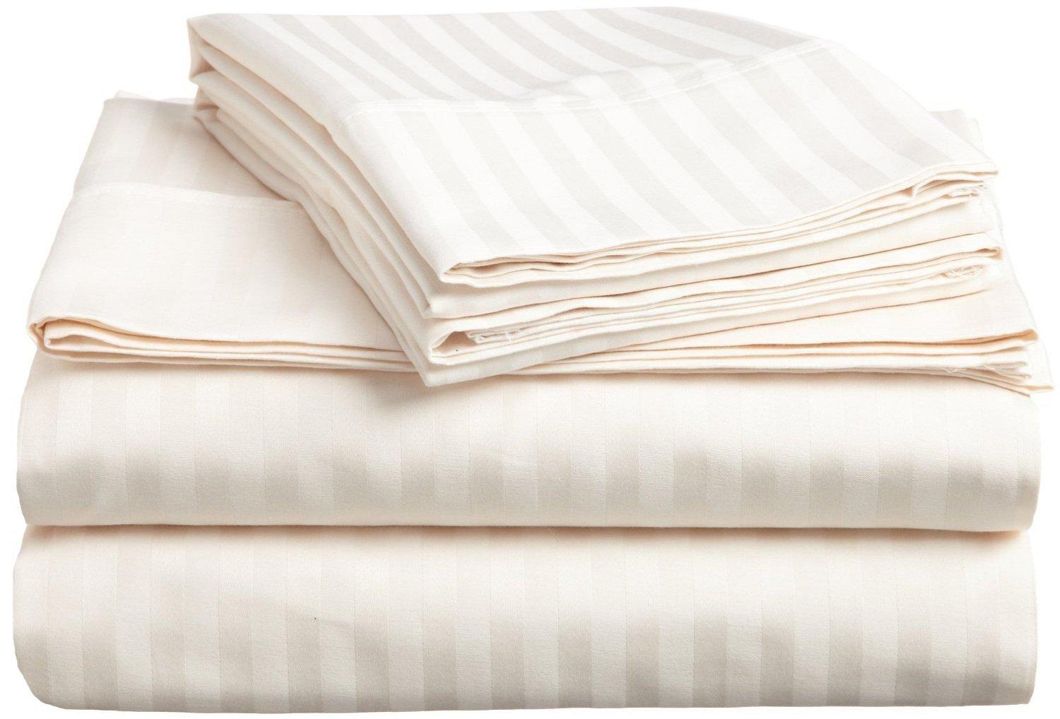 Cotton Park Grand King Size 100% Supima Cotton 600 Thread Count 4-Piece Sheet Set Bedding Sheets and Pillowcases Grand King Size (80X98) Fits 10-12 Inch Deep Pockets (Stripe, Ivory)