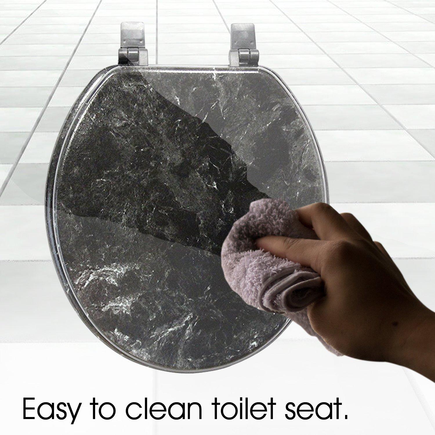 Trimmer Trimmer Marblized Molded Wood Toilet Seats Faux-marble Painting In Black Marble - Wood Composite with Water and Stain-resistant Finish