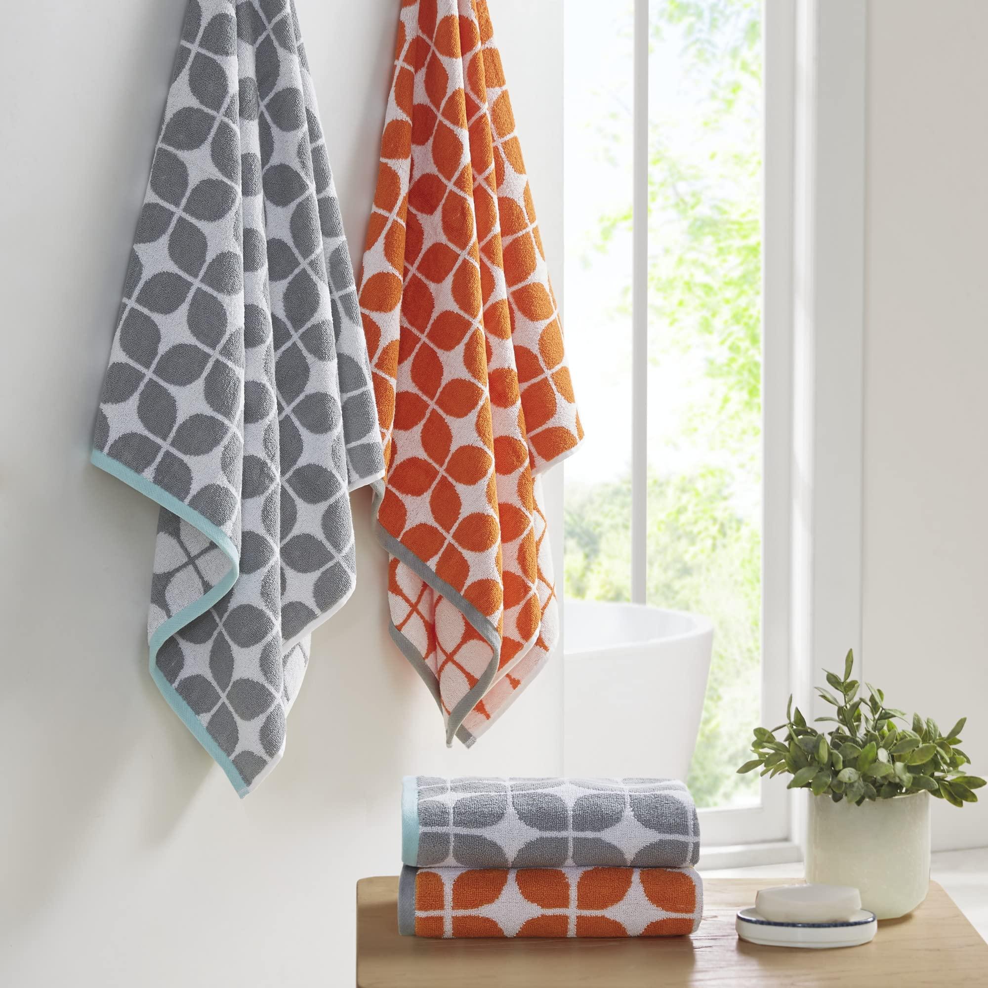 Intelligent Design Intelligent Design Lita Cotton Bathroom Towels , Jacquard Highly Absorbent Bath Towel Set , 6-Piece Include 2 Bath Towels & 4 Hand Towels , Orange Grey