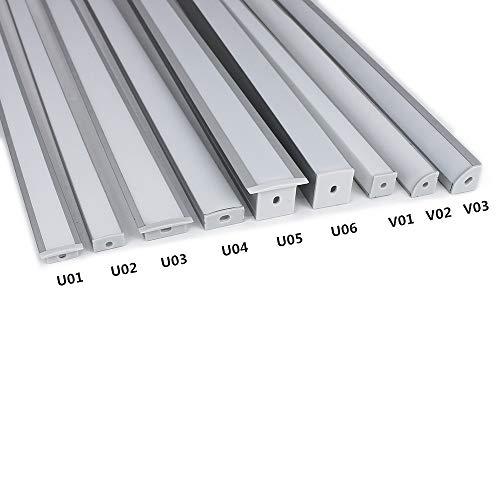 inShareplus inShareplus U Shape LED Aluminum Channel System with Milk White Cover, End Caps and Mounting Clips, Aluminum Profile for LED Strip Light Installation, U01 Model, 10 Pack, 3.3ft/1 Meter, Silver