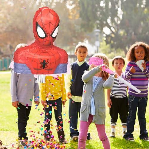 Unique Spiderman 3D Pull String Pinata - 17\" x 14\" (1 Pc.) - Easy to Set-Up Birthday Decorations & Party Supplies - Perfect Fun Party Game for Birthdays, Themed Parties, Baby Showers & More