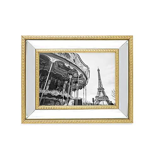 Isaac Jacobs International Isaac Jacobs 5x7 Gold Mirror Bead Picture Frame - Classic Mirrored Frame with Dotted Border Made for Wall Display, Tabletop, Photo Gallery and Wall Art (5x7, Gold)