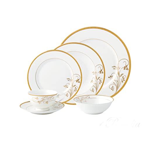 Lorren Home Trends Lorren Home Trends La Luna Bone China 57-Piece 24K Gold Floral Design Dinnerware Set, Service for 8