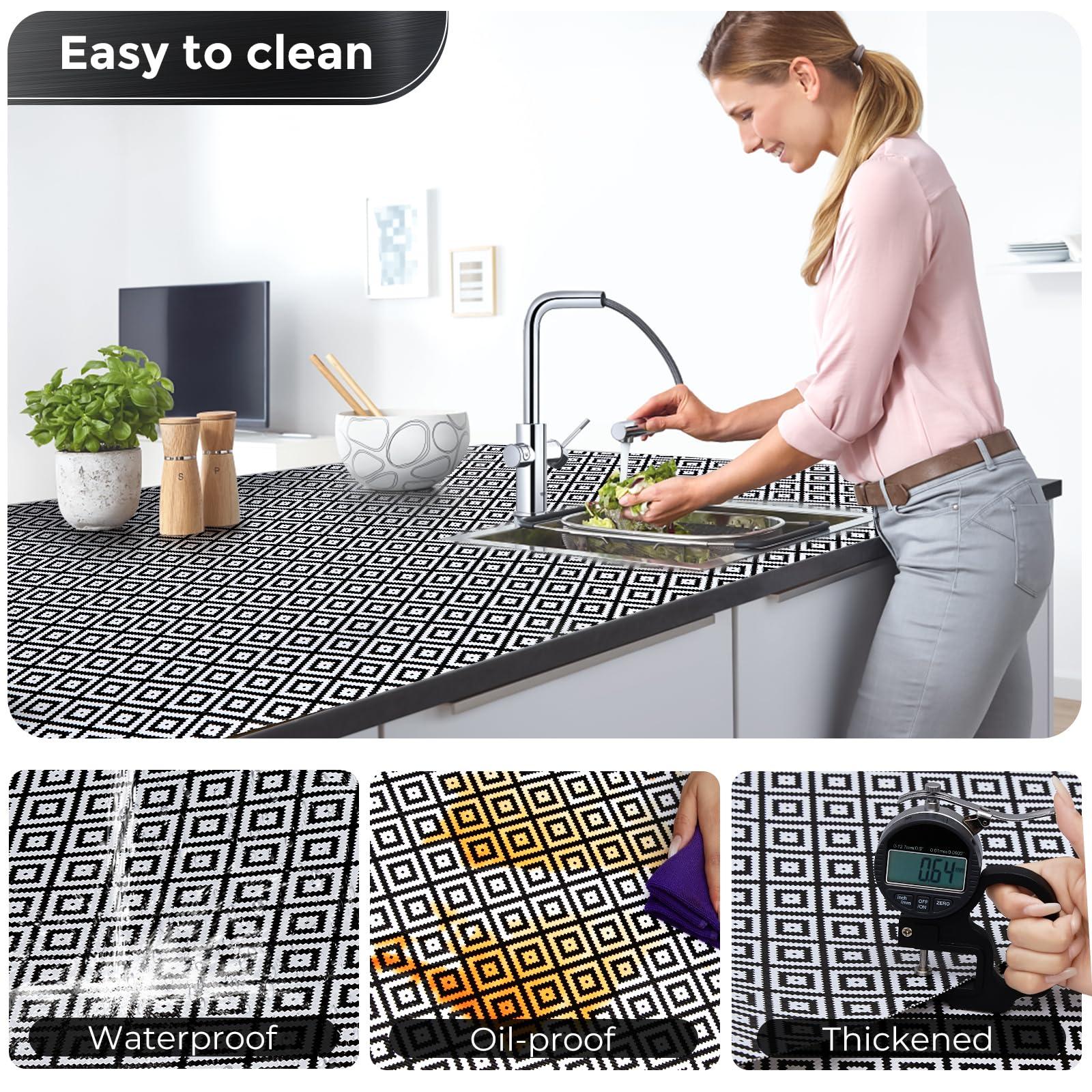 Coavas COAVAS Shelf Liner for Kitchen Cabinets Non Adhesive, Kitchen Drawer Liners Non Slip, Easy to Clean Shelf Paper, Cabinet Liners for Shelves, Dresser, Drawers, Black Rhombic, 12 in X 10 FT