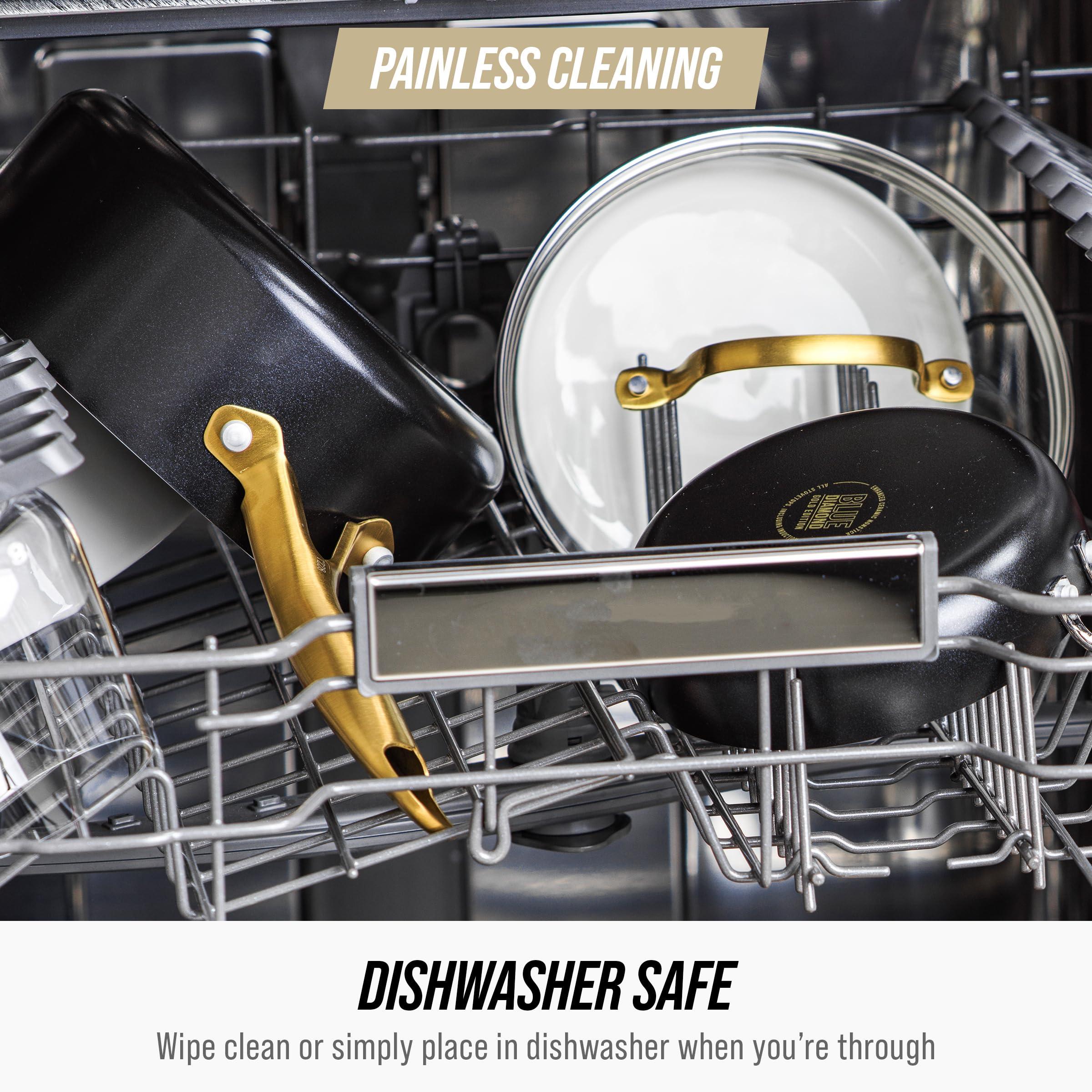 Blue Diamond Blue Diamond Gold 14 Piece Cookware Pots and Pans Set, Induction Suitable, Diamond Infused PFOA & PFAS-Free Ceramic Nonstick, Durable Metal Utensil Safe, Dishwasher Safe, Gold Handle, Black