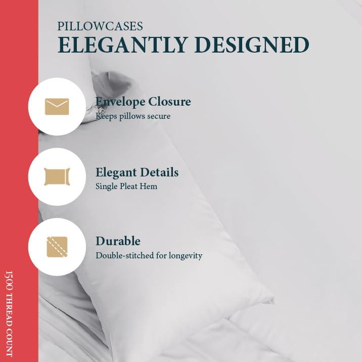 Ashton Sheets Ashton Sheets 100% Egyptian Cotton Sheets Queen Size - 1500 Thread Count 4 PC Queen Sheet Set Egyptian Cotton, Sateen Weave Sheets Queen Size, High Thread Count Sheets, 19\" Deep Pocket - Light Grey
