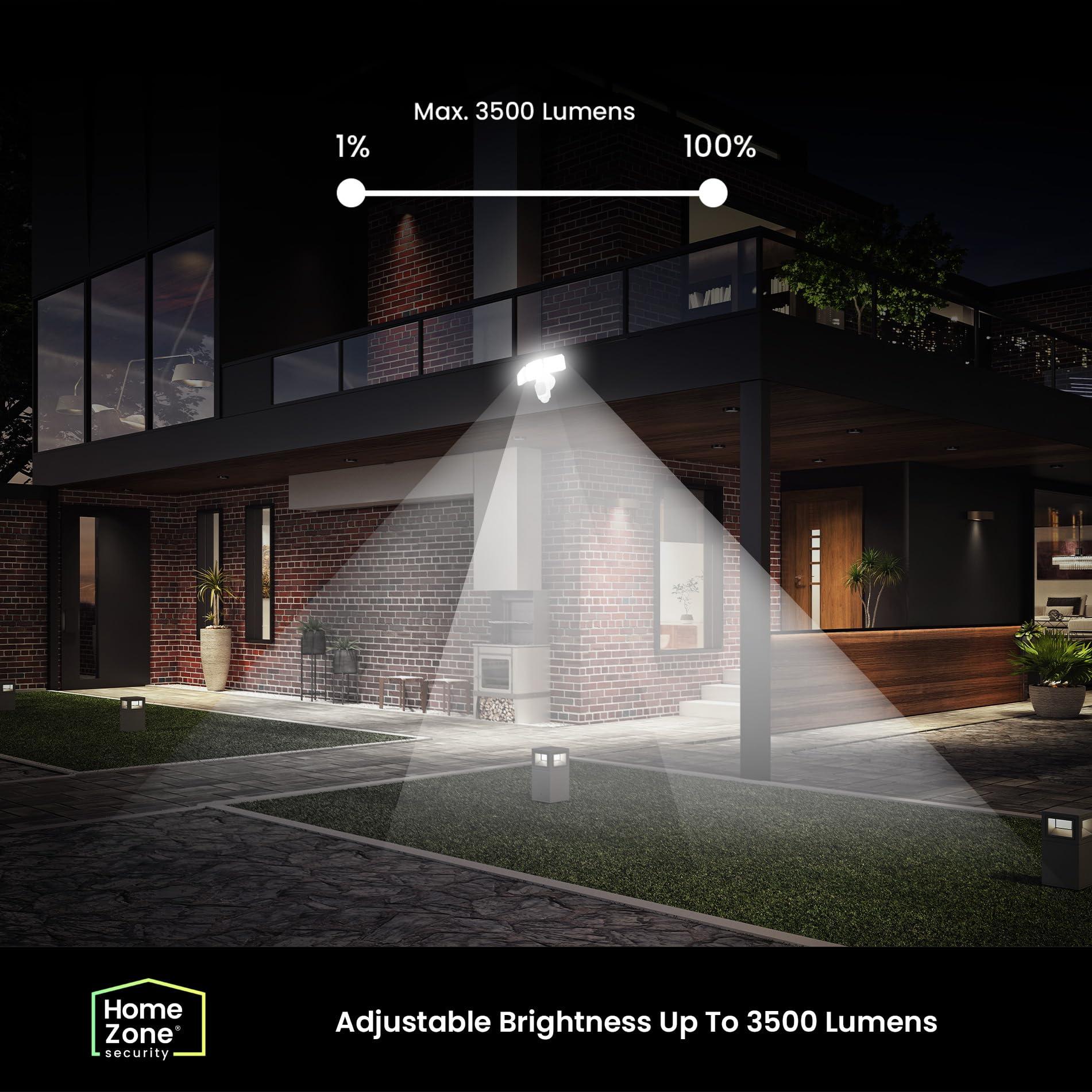 Home Zone Home Zone Security Triple Head Floodlight Camera Smart 2.4 GHz 1080P Outdoor Hardwired 3500 Lumen LED Flood Light Camera with 128GB Local Storage Included, White