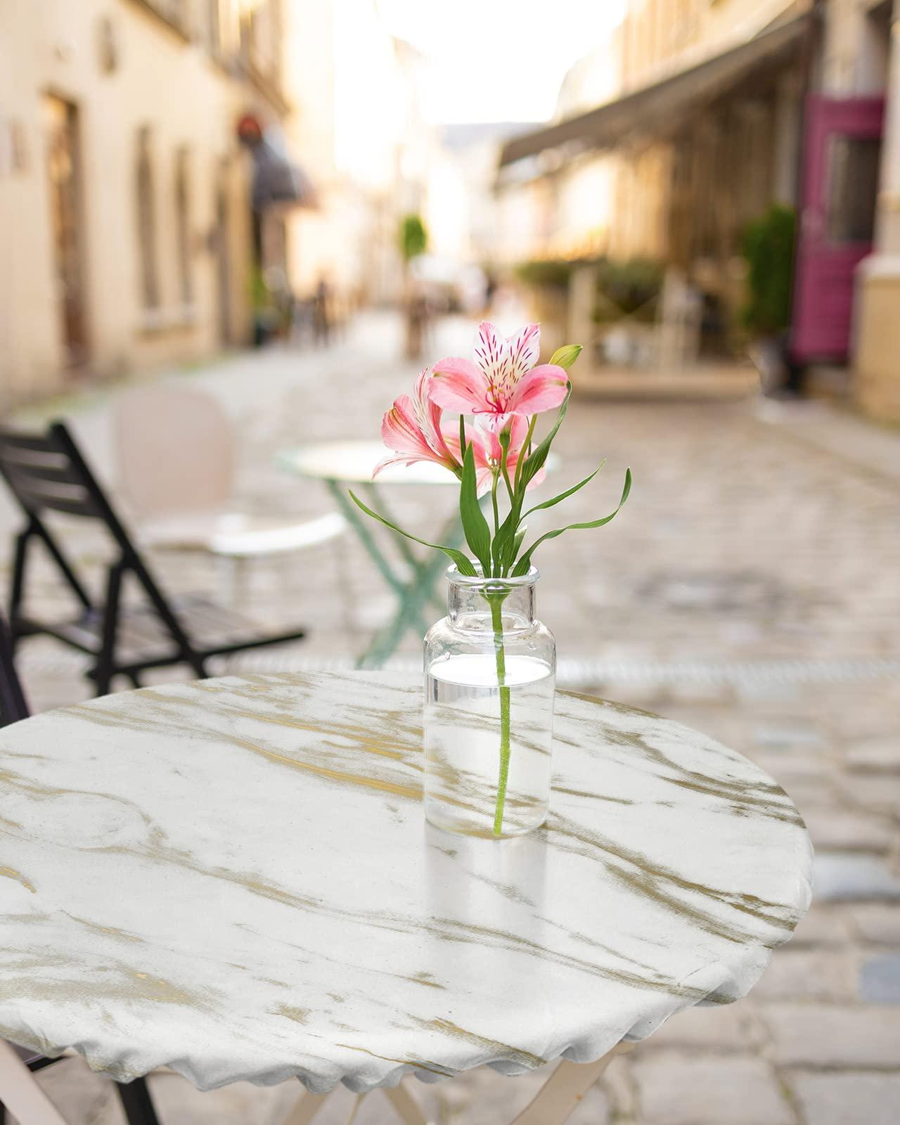 Chees D Zone Chees D Zone Fitted Round Marble Table Cloth,Gold Cracked Line Kitchen Table Cover with Elastic Edge Waterproof Table Cloth,Modern Abstract Art Circle Table Covers for Indoor Outdoor 45-54in