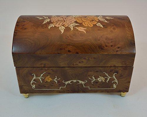 Amazing Music Box Made in Italy Sorrento Inlaid Matte Burl Music Jewelry Box - How Great Thou Art (Sankyo 18-Notes)