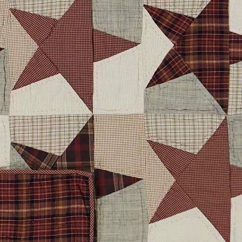 VHC Brands VHC Brands Abilene Star Twin Quilt 70Wx90L Country Patchwork Design, Burgundy