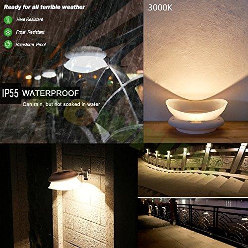 Rowrun Rowrun Solar Gutter Lights Outdoor Warm White 3000K Waterproof Smart LED Fence Light Dusk to Dawn 0.5W 100LM 9PCS 2835SMD Non Dimmable Safety Lamps for Stair Wall Corridor Walkway Garden Pack of 4