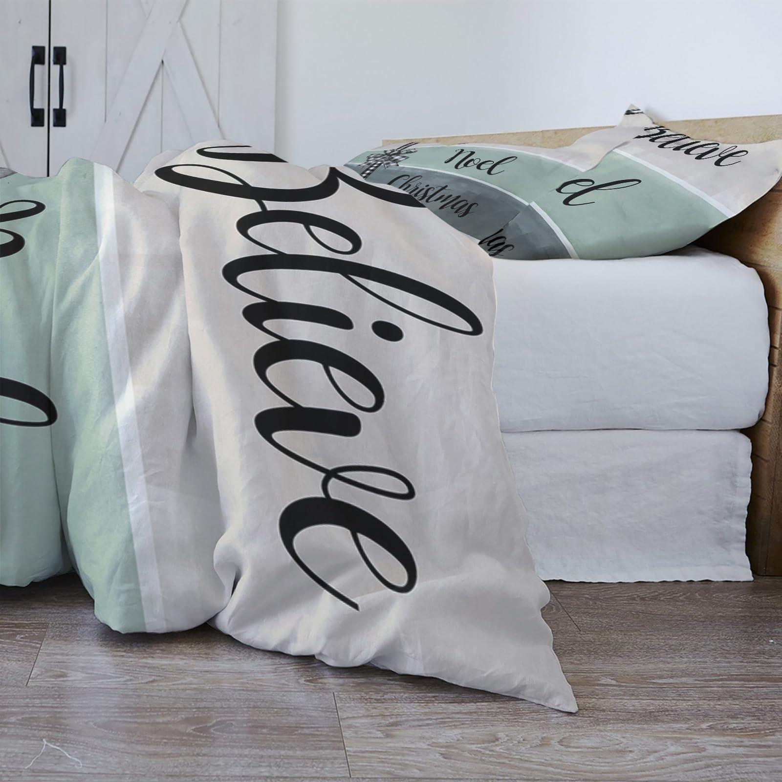 Debedcor Christmas Duvet Cover Cal. King Size, Beige Teal Grey Oil Painting Xmas Bow Knot Comforter Cover with Zipper Closure, 3 Piece Bedding Sets 1 Duvet Cover 90x106 Inches and 2 Pillow Shams