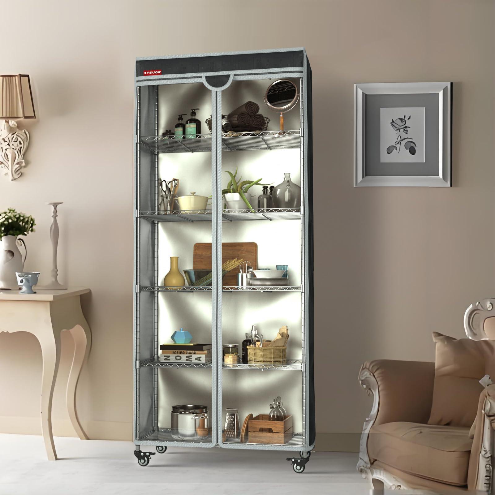 ZYSUOR ZYSUOR Shelf Cover Wire Rack Cover Shelving Cover, dustproof, Waterproof, Sunscreen, Front Transparent Panel Design for Easy Viewing, Suitable for 48" Lx24 Dx72 H (Cover only)