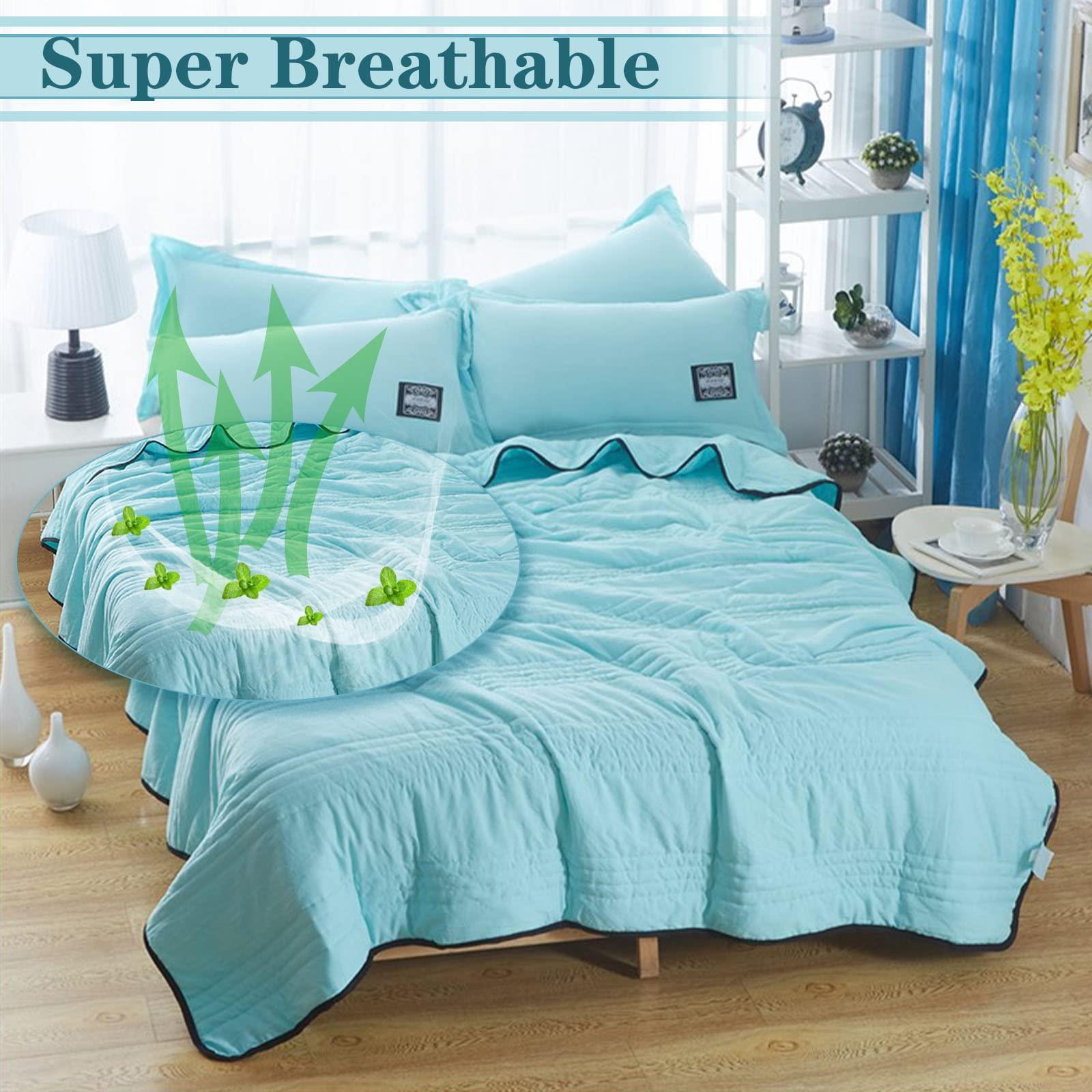 Generic Silk Cooling Blanket, Ice Silk Summer Luxury Blanket, Cool Ice Silk Blanket, Lightweight Summer Blanket Ultra Cold Breathable Summer Blankets (Aqua Green,79 * 91in/200 * 230cm)