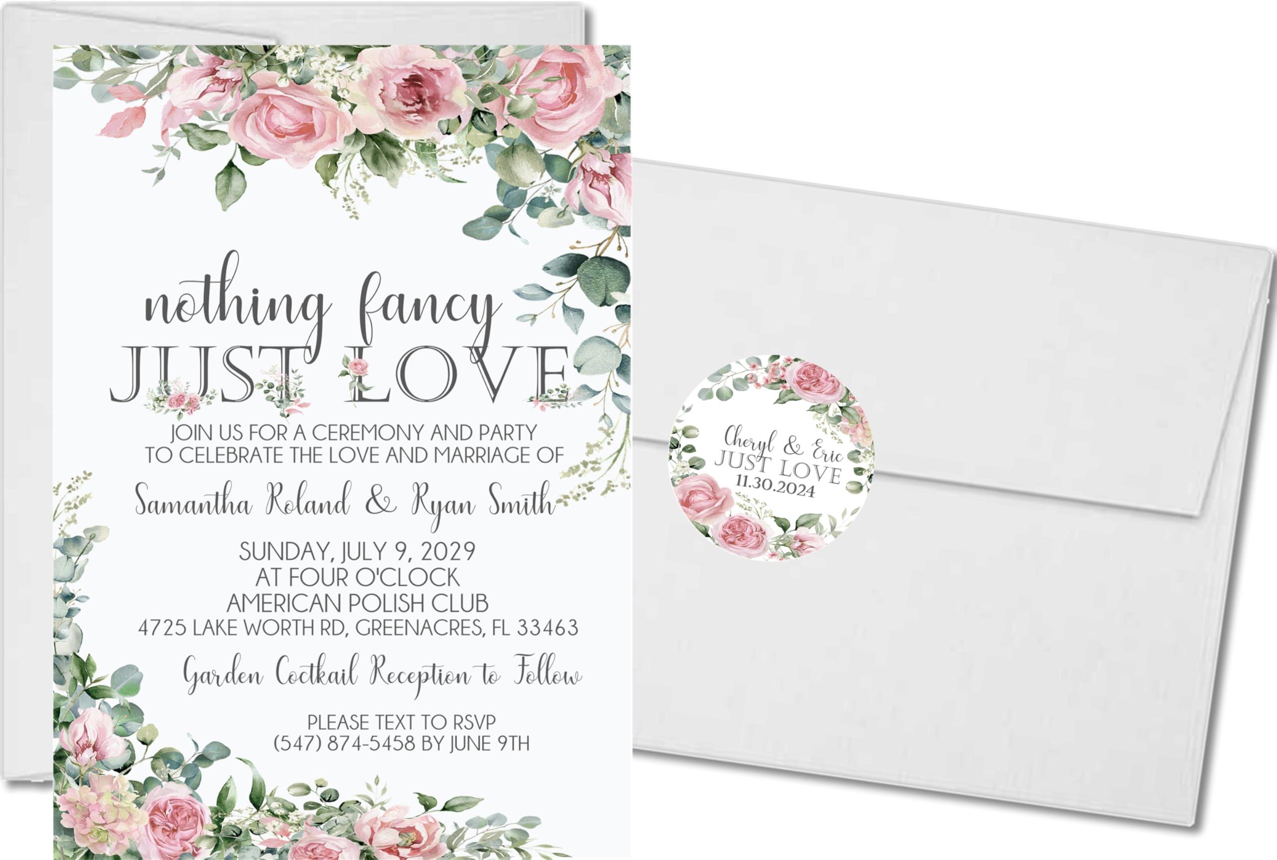 Party Beautifully Pink Rose Wedding Inviations, Set of 12 - Garden Wedding Invitations With Envelopes, Rose Wedding Invites (Pink Rose Garden)