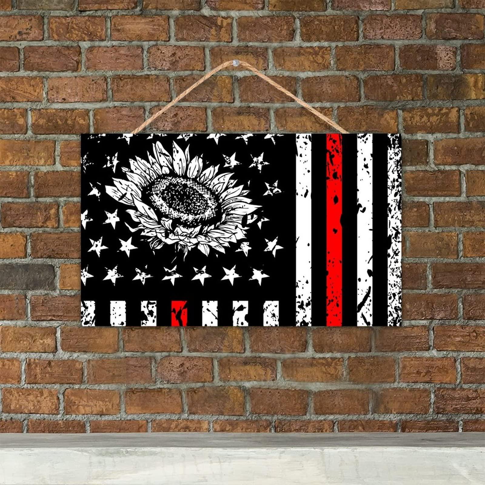 TEANFUN TEANFUN Sunflower American Flag Sign USA Country Wood Wall Decor Garage Patriots Man Cave Decorationgs Signs Military Hunting Art Bar Walls Poster Patriotic Wooden 12x20 Inch