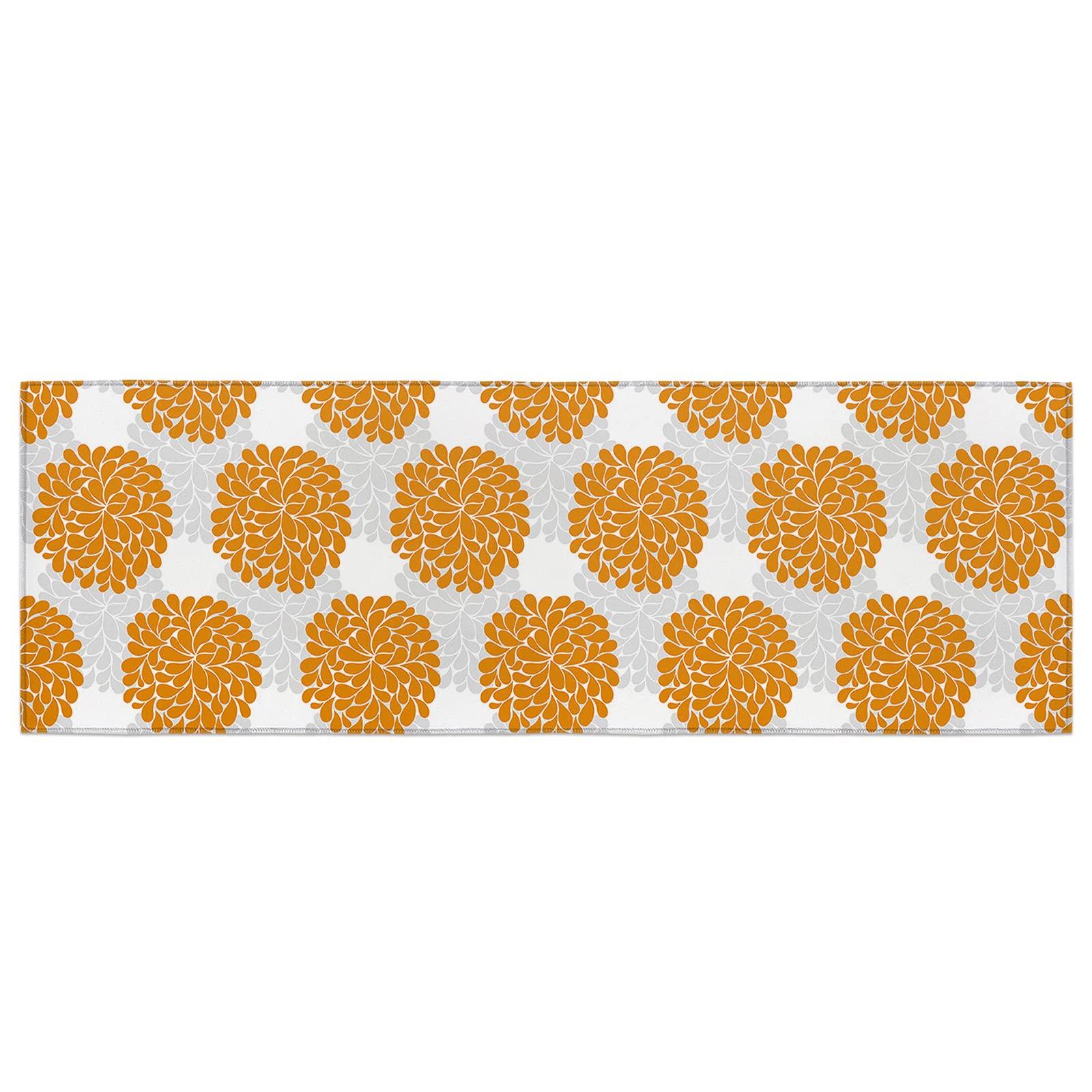 Shine-Home Spring Flower Kitchen Rug, Dahlia Flower Orange Grey Hydrangea Floral White Washable Bath Shower Door Welcome Runner Area Rug Mat Carpet for Bedroom Bathroom Living Room Accent Throw Desk Rug, 18x47