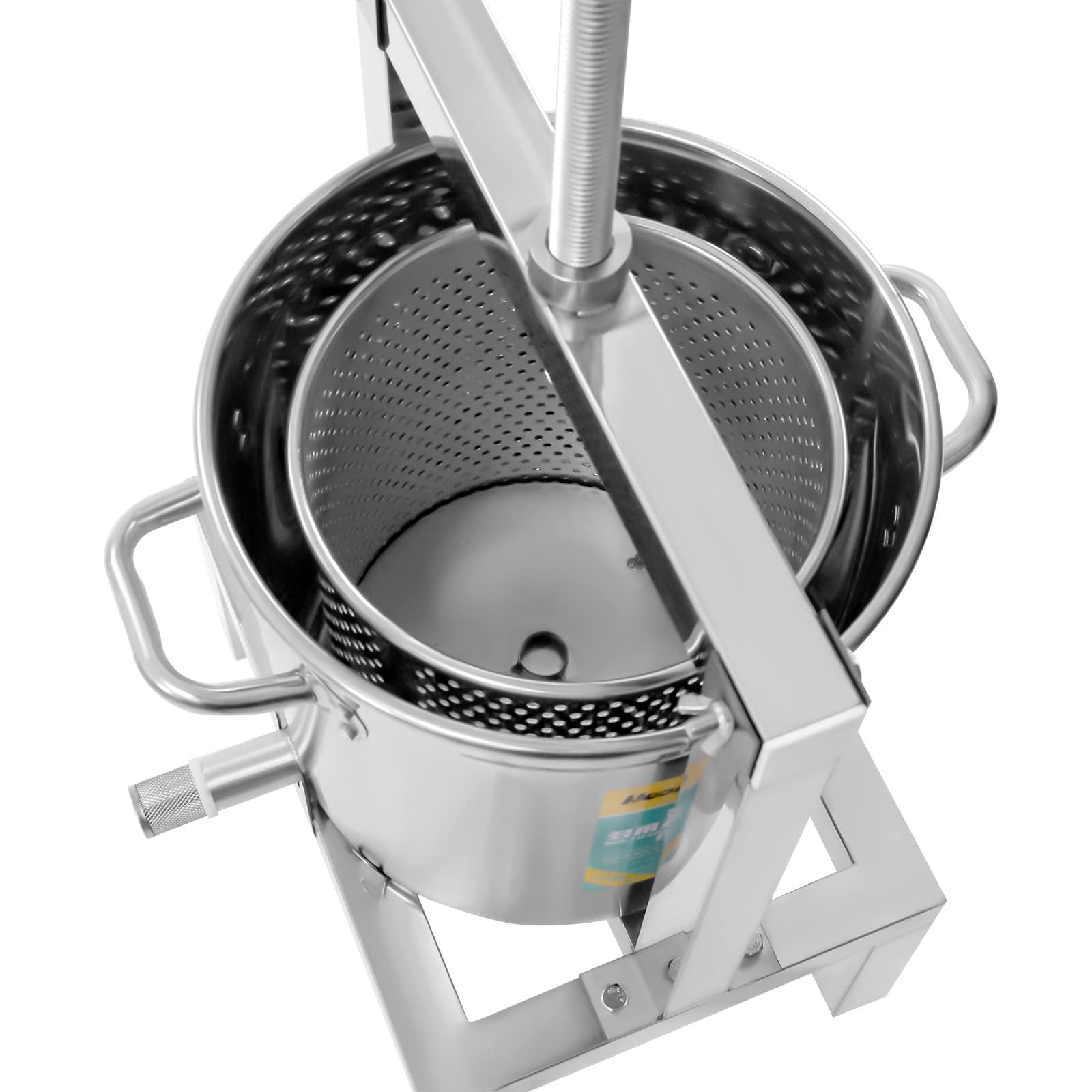 LOYALHEARTDY LOYALHEARTDY DIY Large Fruit Wine Press, 10L/2.6gal Honey Press Machine Grape Press for Wine Making, Stainless Steel Cider Wine Bladder Press Natural Juice Making with T-Handle