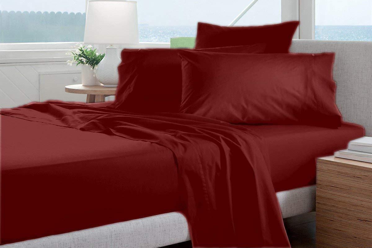 Destiny Collection Destiny Collection 1800 Thread Count Luxurious Heavy Egyptian Cotton 4-PCs Sheet Set Fits Mattress 15-18\'\' Deep Pocket (Short Queen Size Sheets for Bed (Solid, Burgundy)