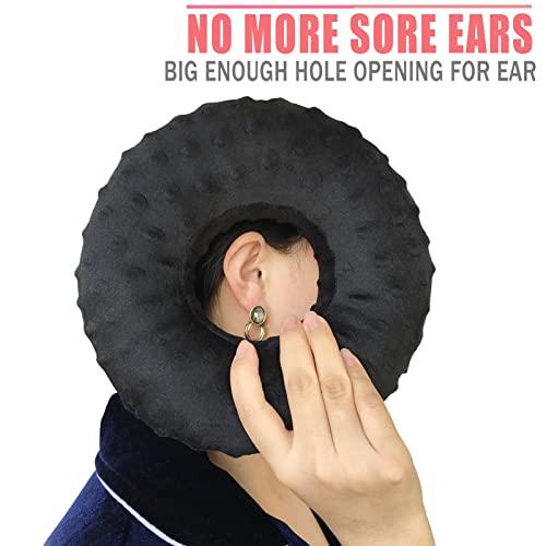 BNRendles BNRendles Ear Piercing Pillows for Side Sleeper with Ear Hole CNH Piercing Pillows Support Head Neck Ear Pain Relief Ear Pressure Sore Side Sleeping Ear Guard, Minky Dot Black