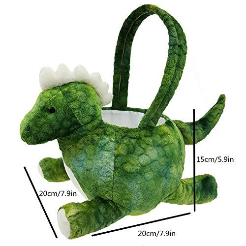 YOUBEMAGIC YOUBEMAGIC Personalized Plush Easter Dinosaur Basket Easter Egg Hunting Basket Easter Basket with Embroidery Name(Green Dinosaur Basket with Customization)