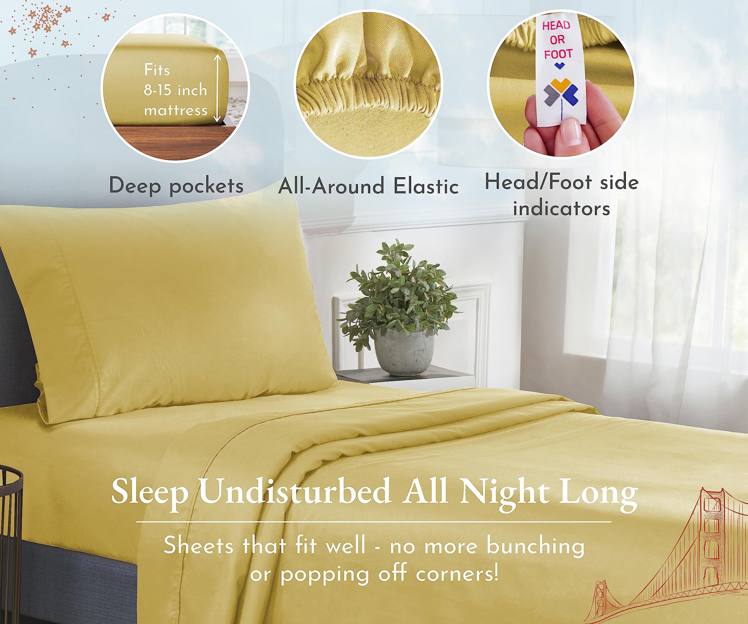 California Design Den California Design Den Twin XL Sheets Set, 400 Thread Count Sateen, 100% Cotton Sheets, Soft Luxury 3 Pc Dorm Rooms & Adults Cooling Sheets Set (Sunshine Yellow Sheets)