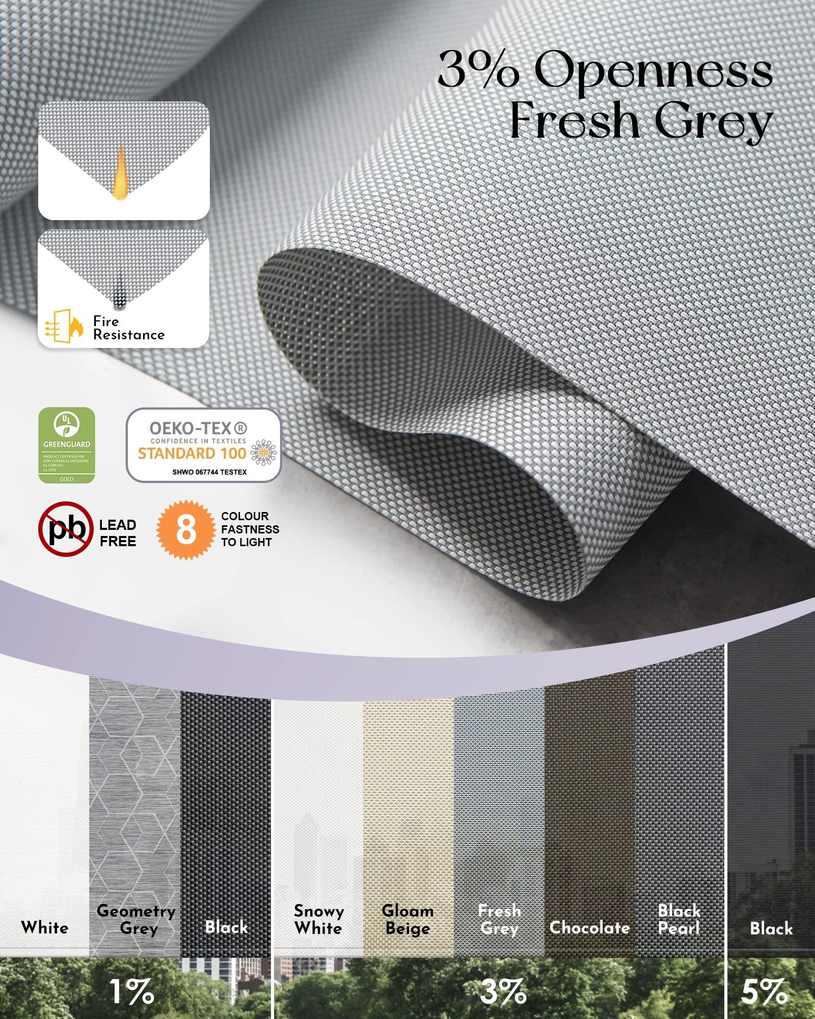 Graywind Graywind Motorized Outdoor Shades for Patio Compatible with Alexa Google Smart Sun Shades Exterior Solar Powered Blinds Electric Roller Shades Outside, Custom Size (3% Openness Fresh Grey)