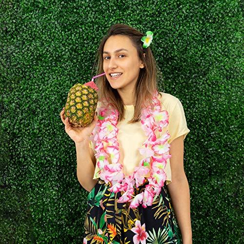 Massmain Hawaiian Flowers Leis Tropical Necklace - 36 Luau Garland 36 Umbrella Straws 12 Flower Hair Clips