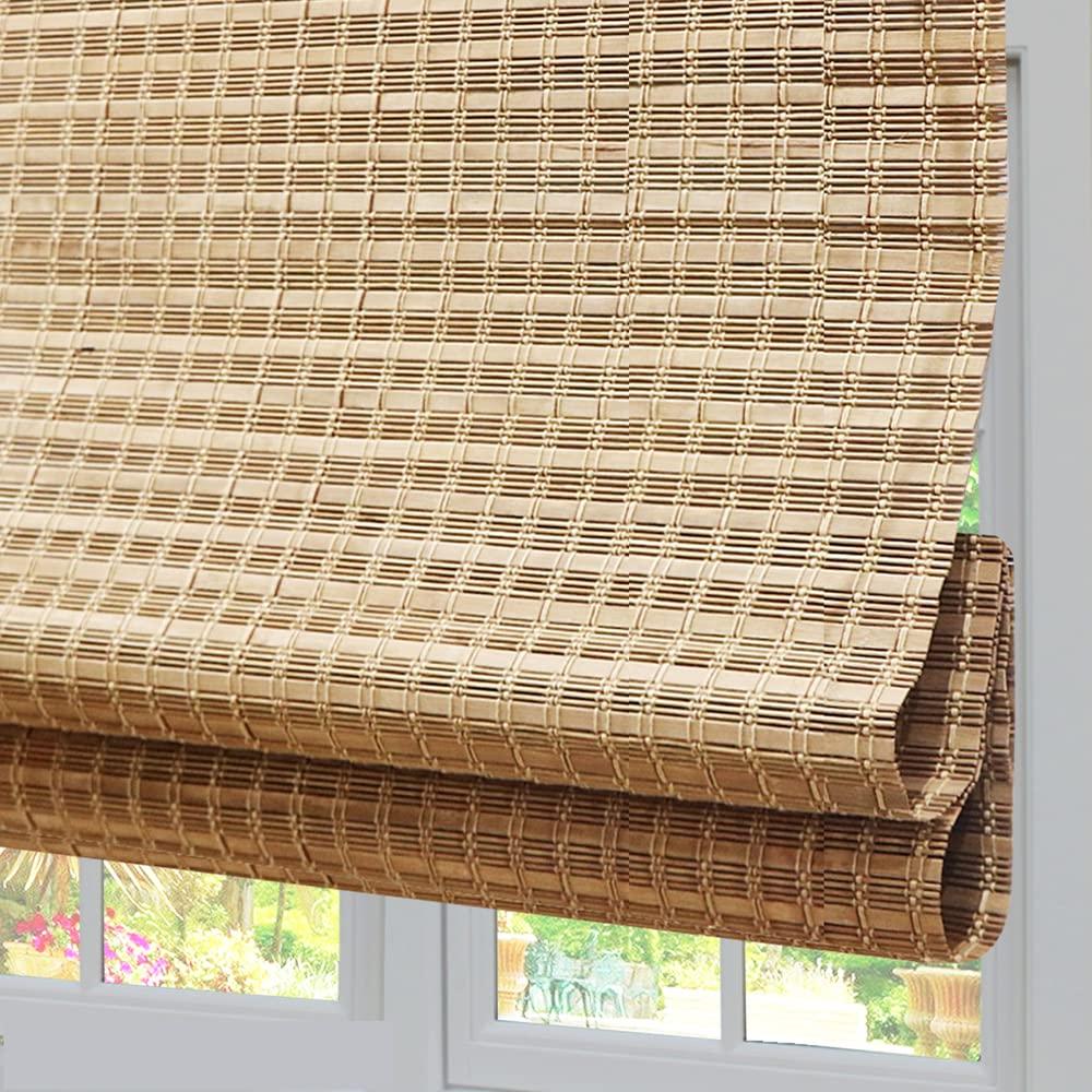 LANTIME LANTIME Wood Window Roman Shades, Lined Blackout Bamboo Roman Shades Blinds, Easy Installation for Home and Garden, Pattern 3