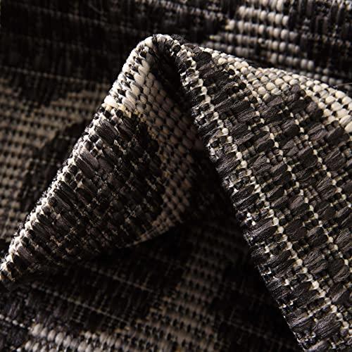 Unique Loom Unique Loom Outdoor Trellis Collection Area Rug - Trellis (Runner 2\' 0\" x 8\' 0\", Black/ Ivory)