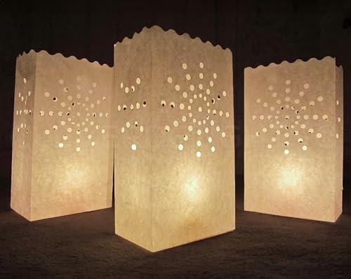 CleverDelights CleverDelights White Sunburst Luminary Bags - 20 Count - Wedding Party Christmas Holiday Luminaria