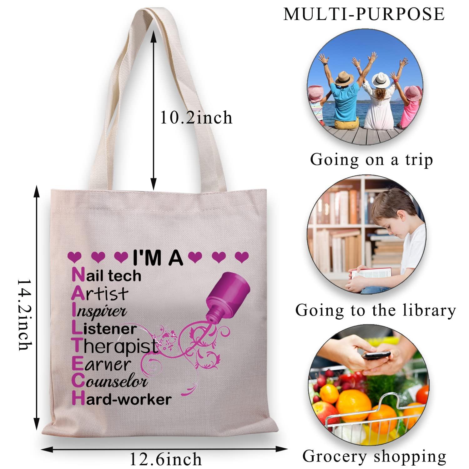 BDPWSS BDPWSS Nail Artist Tote Bag - Nail Tech Gift - Beige - 14.2 x 12.6 Inches - Female Adults