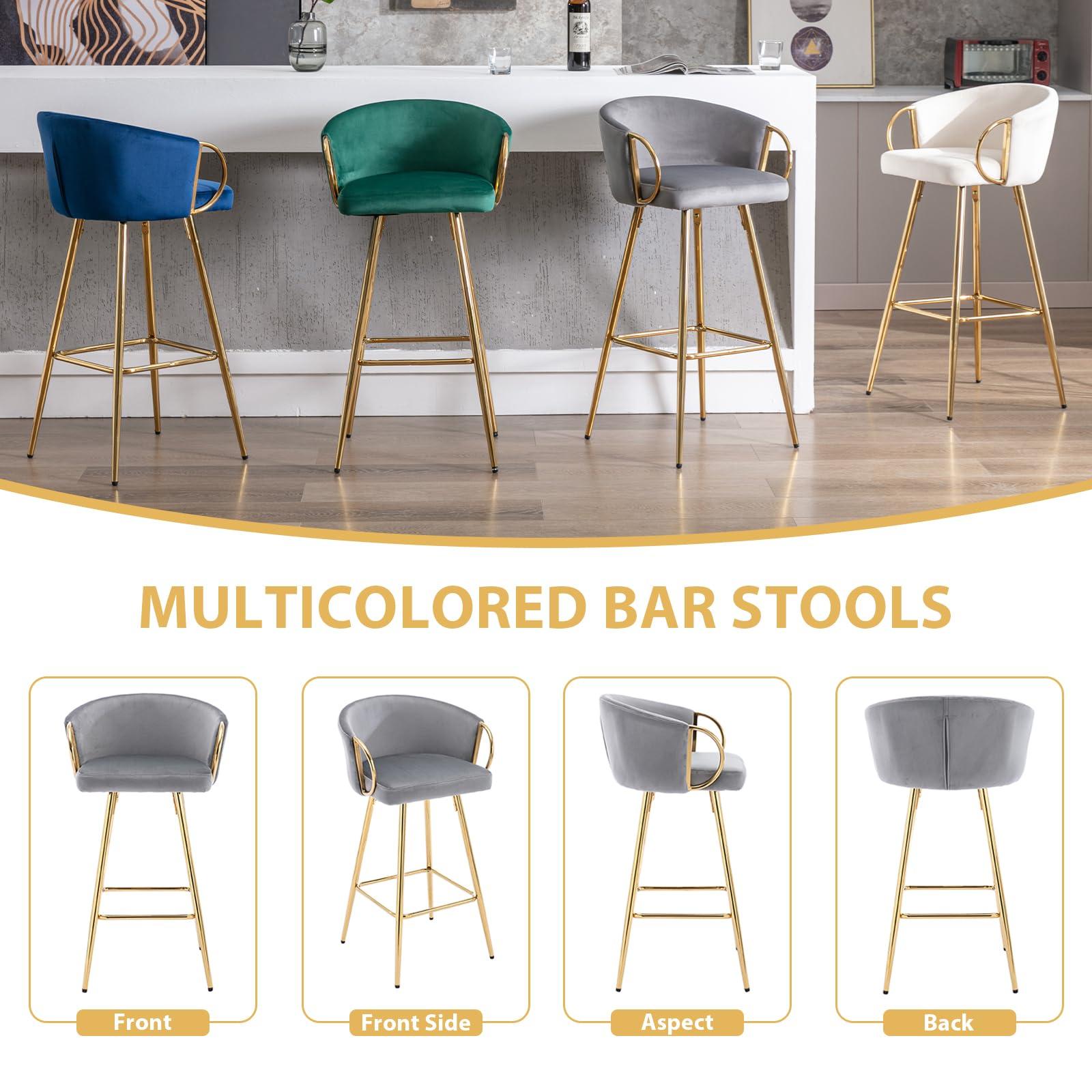 binzida binzida Bar Stools Set of 4, 26 Inch Counter Height Bar Stools Velvet Low Back Chair with Golden Armrest for Kitchen Island/Home Bar/Dining Room (Gray)