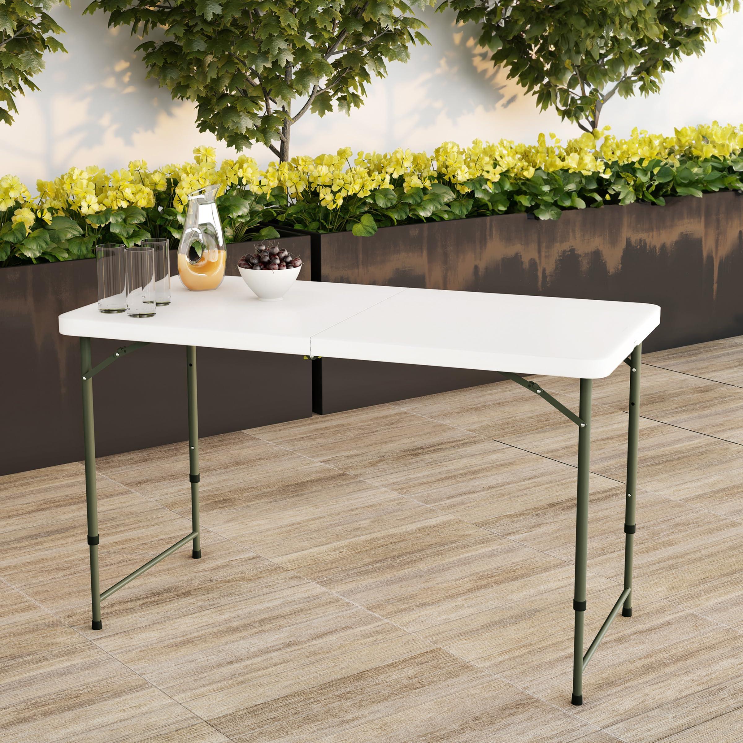 Everyday Home Adjustable Folding Table - Portable 4-Foot Plastic Utility Tabletop with 2 Height Settings - Indoor and Outdoor Seating by Lavish Home (White)