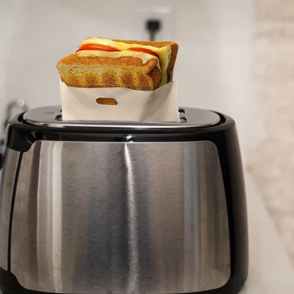 Generic Stick Toaster Bags, Reusable Grilled Cheese Bags, Baking Paper, Toaster Bag for Sandwiches, Chicken, Nuggets, Panini, Garlic Toasts - Easy to Clean, Perfect for Microwave Oven or Grill (Khaki, 6 PCS)