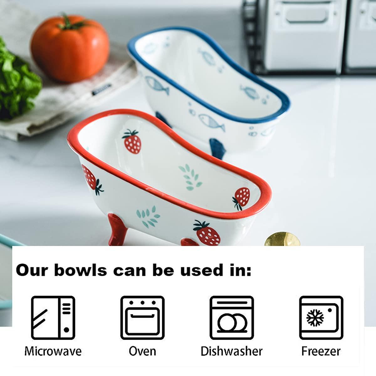 BAYAJIAZ Creative ceramic cute bathtub bowlGeBAYAJIAZit10.8 ounces, suitable for ice cream, desserts, salads, fruit, pudding, Small fish patterns