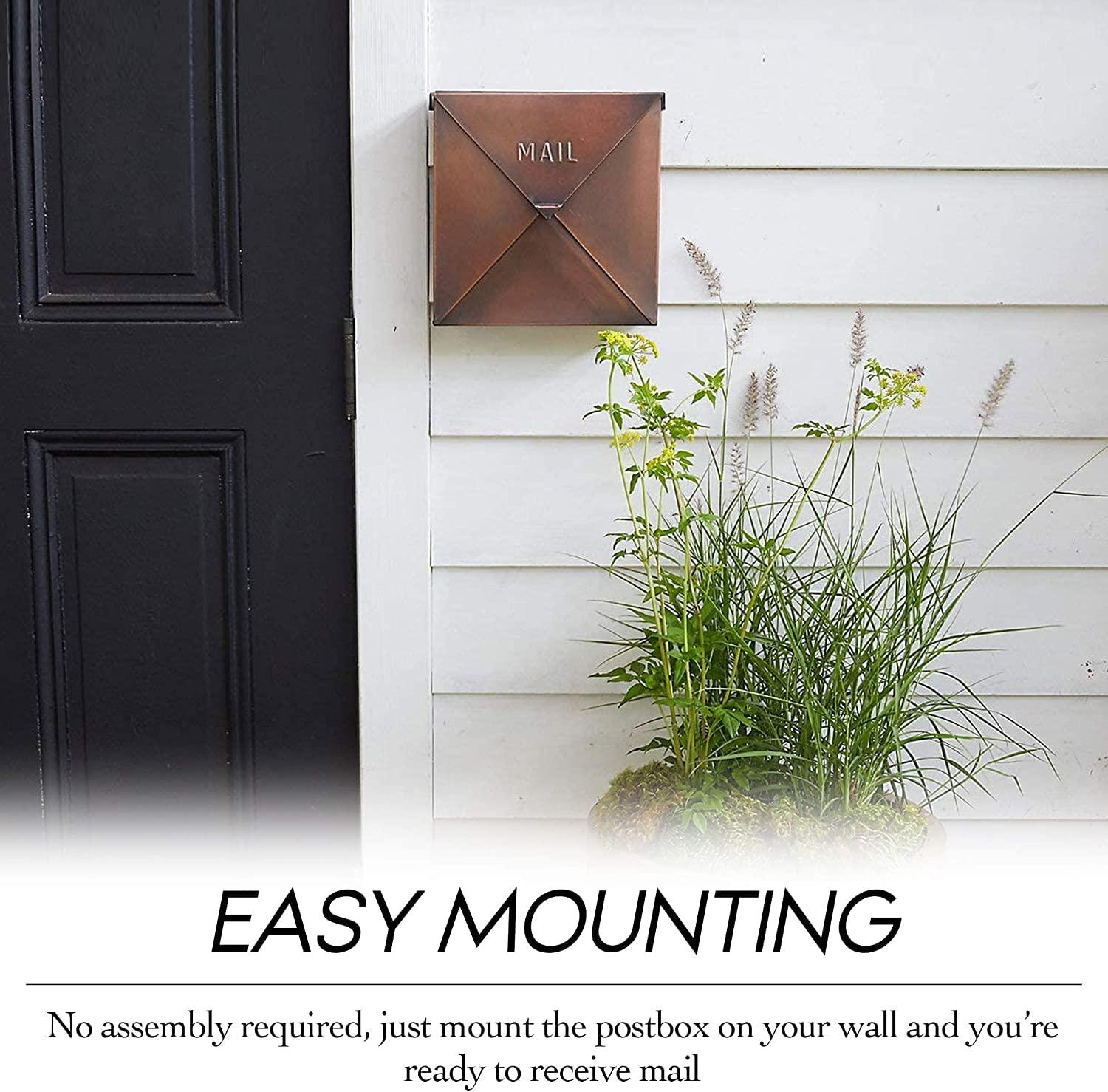 NACH NACH Mailboxes for Outside Wall Mount, 10 x 10 x 4 inch Antique Copper Mail Boxes for House Outside, Waterproof Mailboxes for Outside - Chicago Style Mail Box