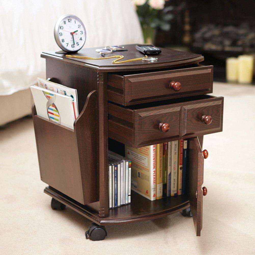 Collections Etc Collections Etc Multi Storage Mahogany Finish Companion Side Table with Rolling Wheels