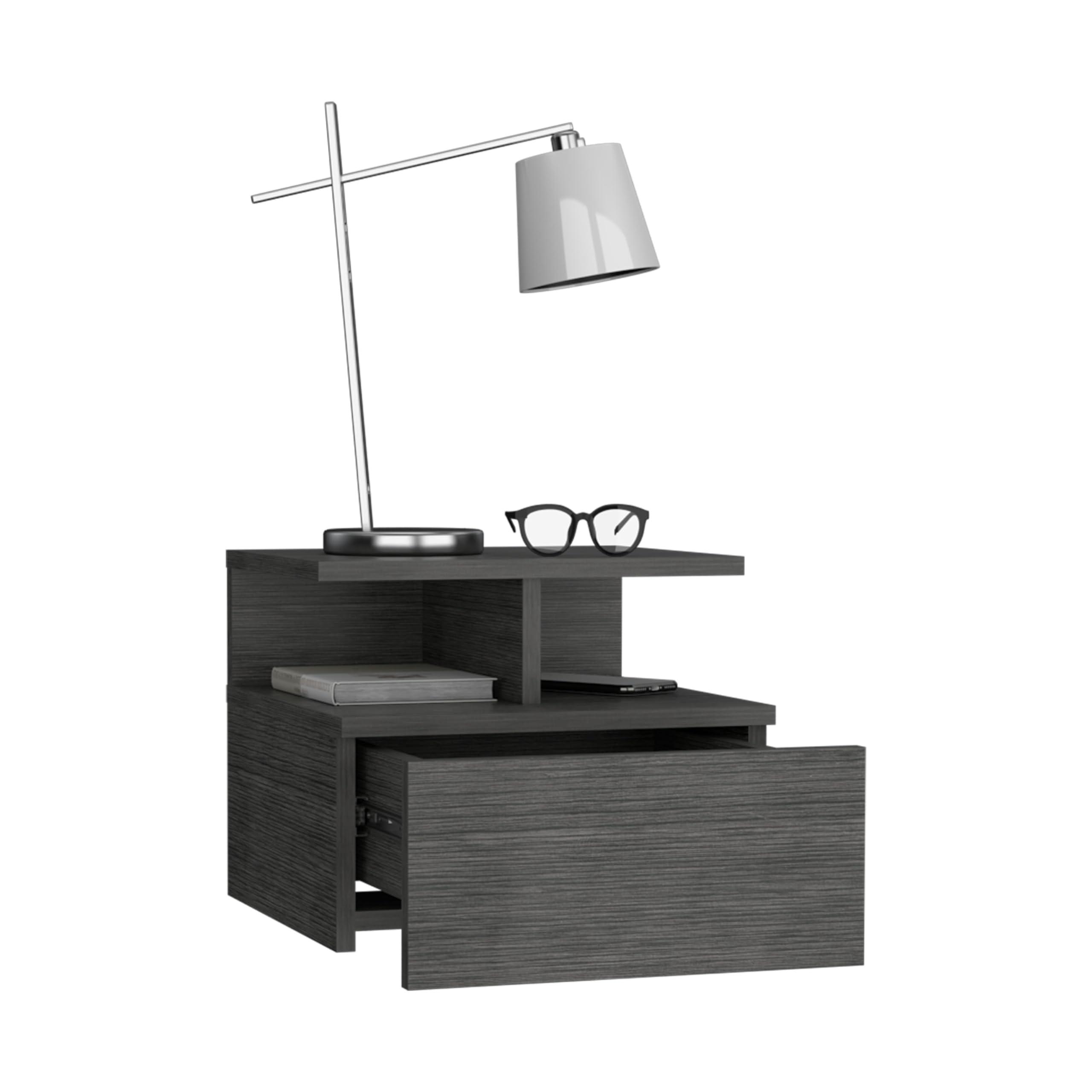 generic Floating Nightstand with Drawer and Open Storage Shelves