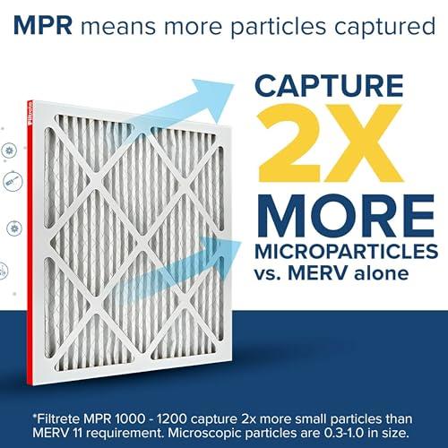 Filtrete Filtrete 20x20x1 AC Furnace Air Filter, MERV 11, MPR 1000, Micro Allergen Defense, 3-Month Pleated 1-Inch Electrostatic Air Cleaning Filter, 4 Pack (Actual Size 19.69x19.69x0.81 in)