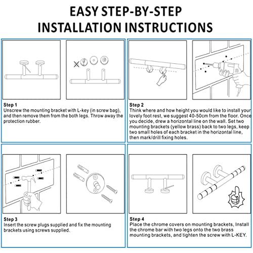 SANLIV Sanliv Shower Foot Rest,Shower Foot Rest for Shaving Legs,Knurled Brass Bar Shower Step,Wall Mounted Bath/Spa Foot Ledge in Polished Chrome