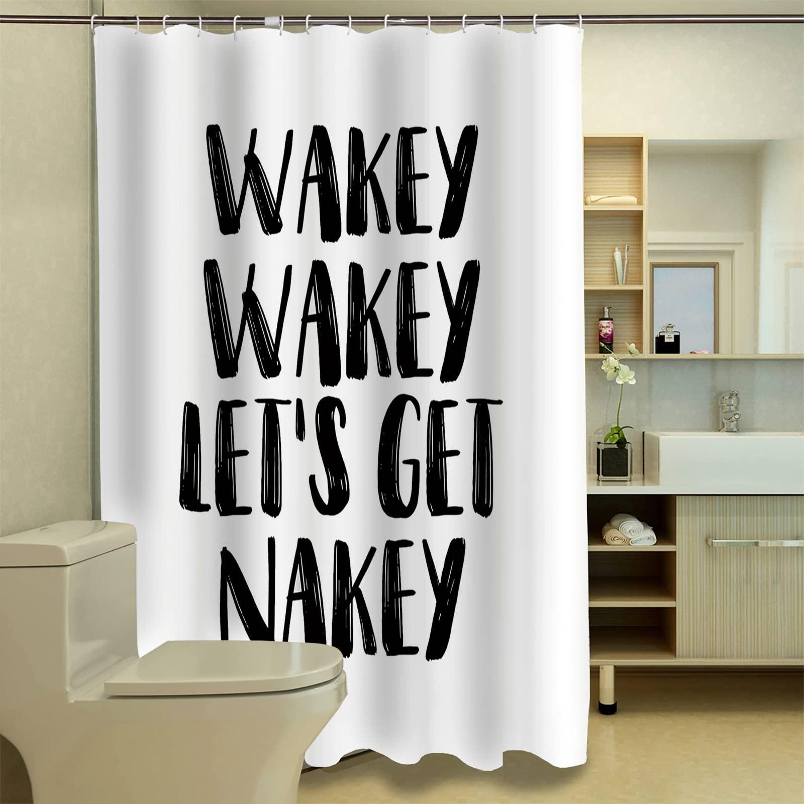 EZON-CH EZON-CH Shower Curtains for Bathroom, Wakey Let\'s Get Nakey Shower Curtain Set Polyester Waterproof Fabric Bath Curtain with Hooks for Home Hotel Apartment Farmhouse 54x78 inch