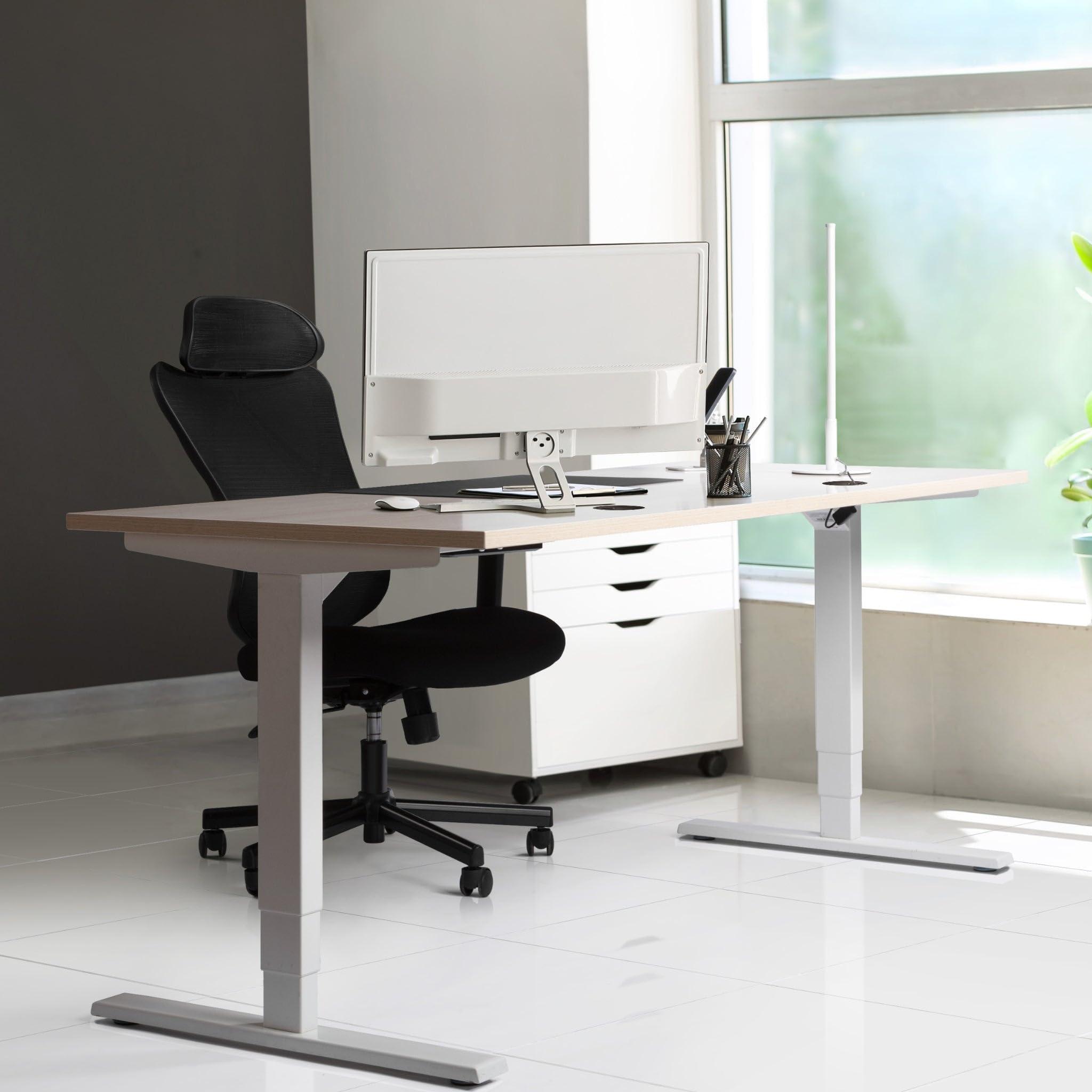 Progressive Desk Progressive Desk Standing Desk 72\" x 30\" - Electric Adjustable Height Stand Up Desk - Home Office Stand Workstation - Dual Motor - Black Frame, Bright Beech Top