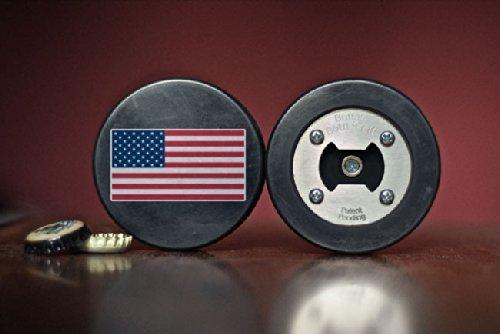 Buffalo BottleCraft USA Bottle Opener, Made from a real Hockey Puck, American Flag, Magnetic Cap Catcher, Coaster